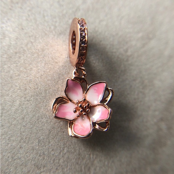 Sterling Silver Cherry Blossom Dangle Charm, fits Pandora Bracelet - Picture 2 of 6